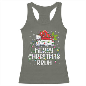 Merry Christmas Bruh Racerback Tank Top Funny Saying Santa Claus Christmas Lights Pajama TS10 Military Green Print Your Wear
