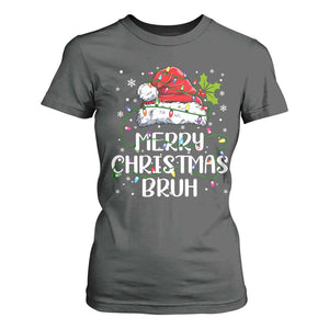 Merry Christmas Bruh T Shirt For Women Funny Saying Santa Claus Christmas Lights Pajama TS10 Dark Heather Print Your Wear