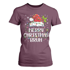 Merry Christmas Bruh T Shirt For Women Funny Saying Santa Claus Christmas Lights Pajama TS10 Maroon Print Your Wear