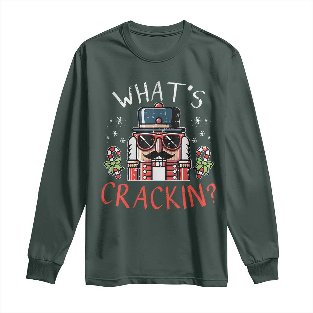 Christmas Nutcracker Long Sleeve Shirt Whats Crackin Funny Xmas TS10 Dark Forest Green Print Your Wear