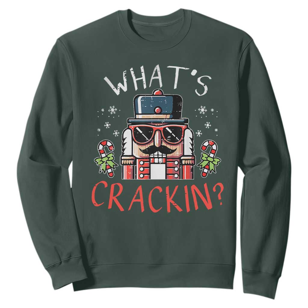 Christmas Nutcracker Sweatshirt Whats Crackin Funny Xmas TS10 Dark Forest Green Print Your Wear