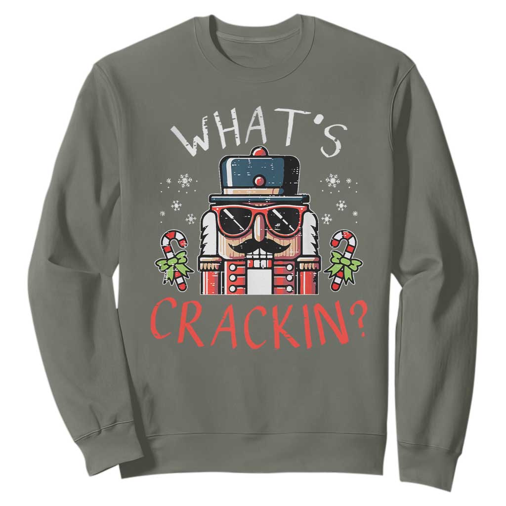 Christmas Nutcracker Sweatshirt Whats Crackin Funny Xmas TS10 Military Green Print Your Wear