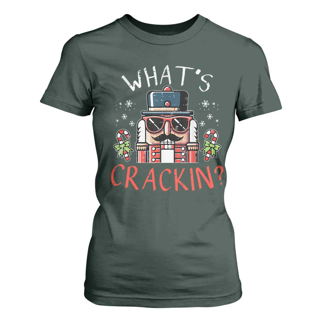 Christmas Nutcracker T Shirt For Women Whats Crackin Funny Xmas TS10 Dark Forest Green Print Your Wear