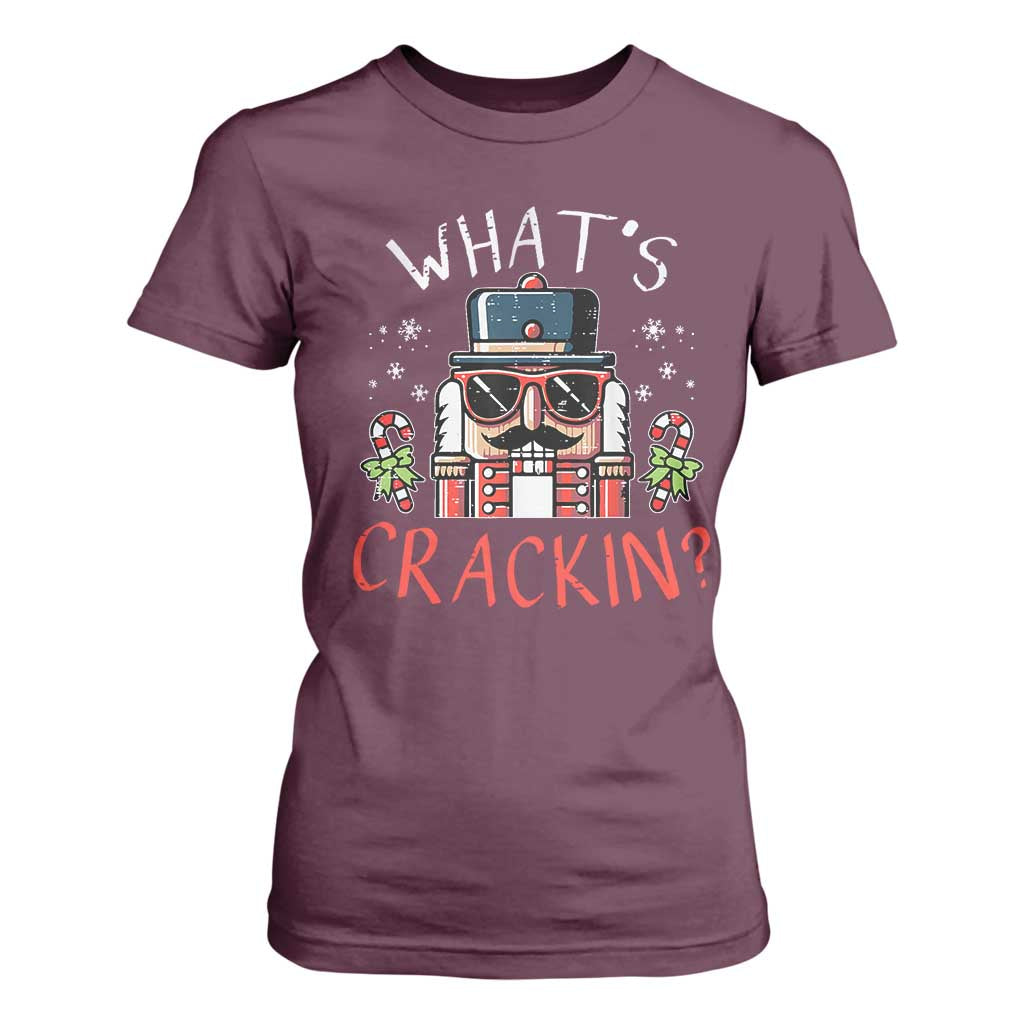 Christmas Nutcracker T Shirt For Women Whats Crackin Funny Xmas TS10 Maroon Print Your Wear