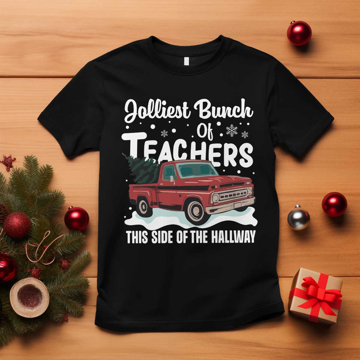 Teacher Christmas T Shirt Vintage Jolliest Bunch Of Teachers This Side Of The Hallway TS10 Black Print Your Wear