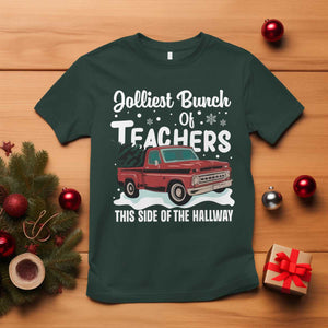 Teacher Christmas T Shirt Vintage Jolliest Bunch Of Teachers This Side Of The Hallway TS10 Dark Forest Green Print Your Wear