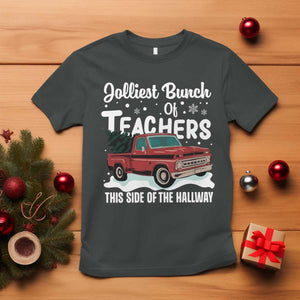 Teacher Christmas T Shirt Vintage Jolliest Bunch Of Teachers This Side Of The Hallway TS10 Dark Heather Print Your Wear