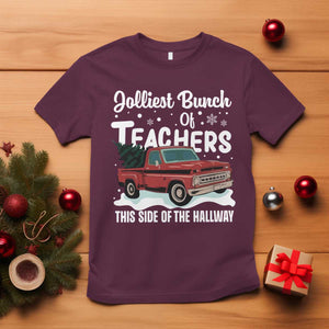 Teacher Christmas T Shirt Vintage Jolliest Bunch Of Teachers This Side Of The Hallway TS10 Maroon Print Your Wear
