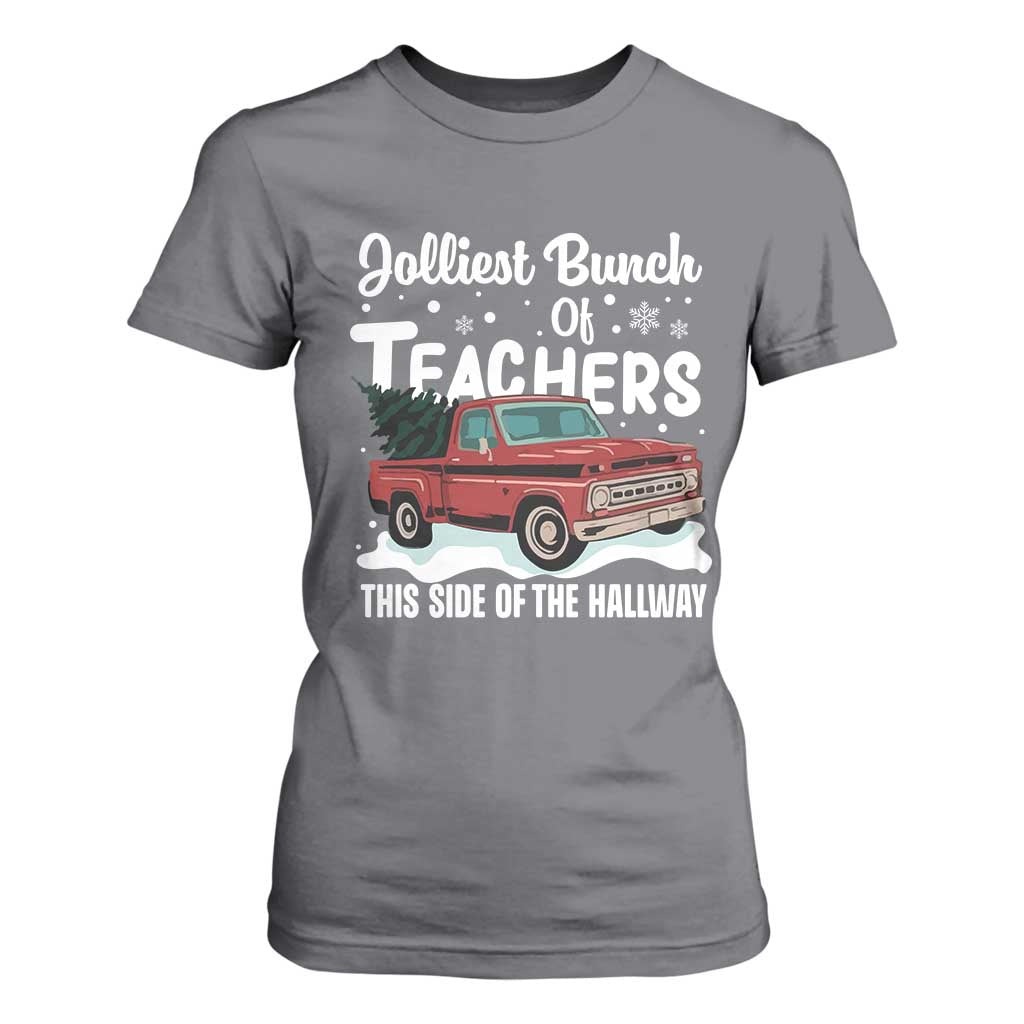 Teacher Christmas T Shirt For Women Vintage Jolliest Bunch Of Teachers This Side Of The Hallway TS10 Charcoal Print Your Wear