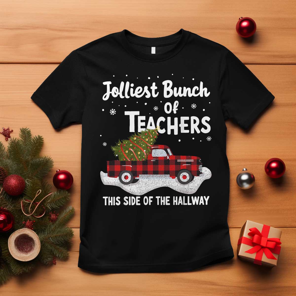 Teacher Christmas T Shirt Jolliest Bunch Of Teachers This Side Of The Hallway TS10 Black Print Your Wear