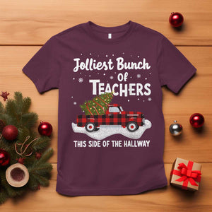 Teacher Christmas T Shirt Jolliest Bunch Of Teachers This Side Of The Hallway TS10 Maroon Print Your Wear
