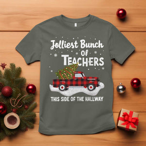 Teacher Christmas T Shirt Jolliest Bunch Of Teachers This Side Of The Hallway TS10 Military Green Print Your Wear