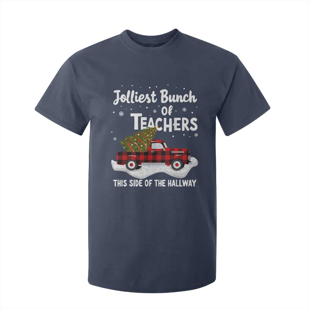 Teacher Christmas T Shirt For Kid Jolliest Bunch Of Teachers This Side Of The Hallway TS10 Navy Print Your Wear