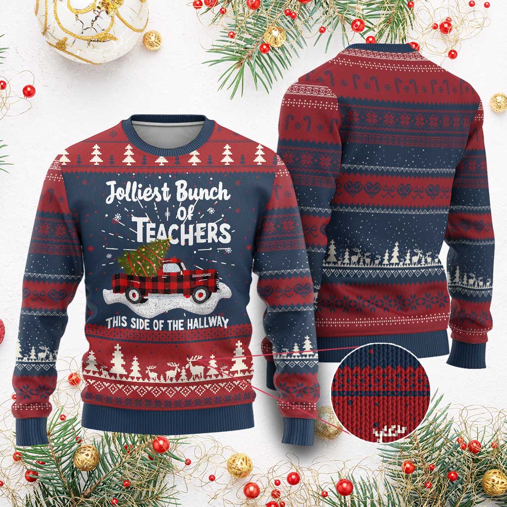 Teacher Xmas Ugly Christmas Sweater Jolliest Bunch Of Teachers This Side Of The Hallway TS10 Burgundy Print Your Wear
