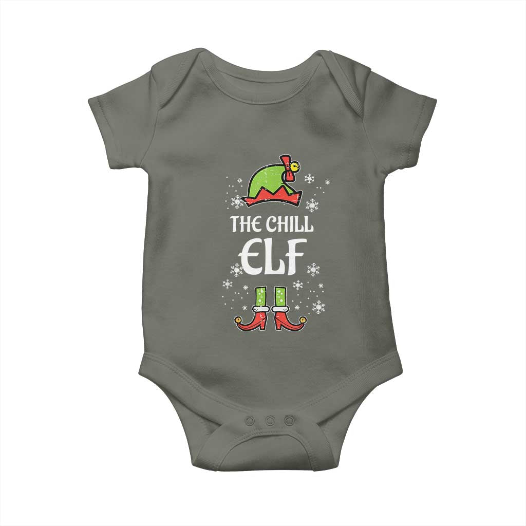 Funny Christmas Chill Guy Baby Onesie The Chill Elf Meme Xmas Family Match TS10 Military Green Print Your Wear
