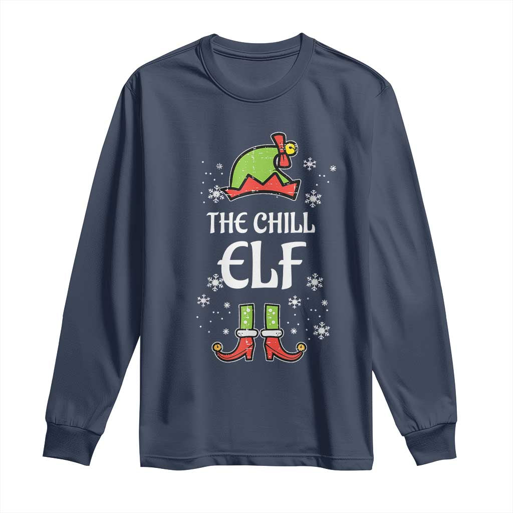 Funny Christmas Chill Guy Long Sleeve Shirt The Chill Elf Meme Xmas Family Match TS10 Navy Print Your Wear