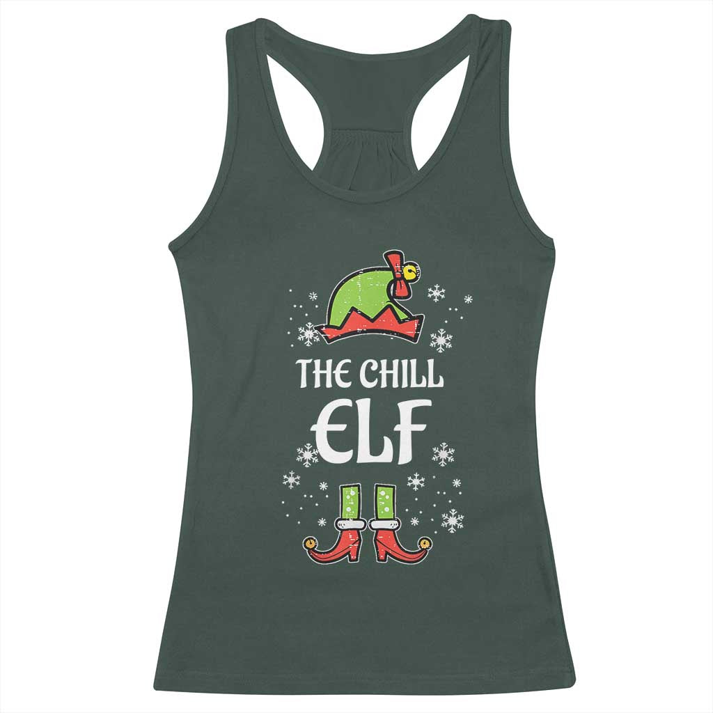 Funny Christmas Chill Guy Racerback Tank Top The Chill Elf Meme Xmas Family Match TS10 Dark Forest Green Print Your Wear