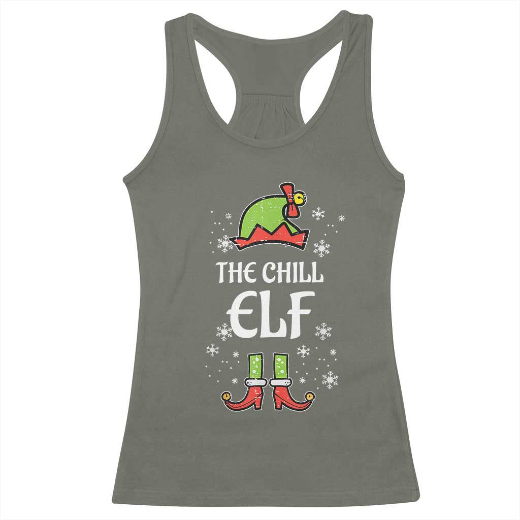 Funny Christmas Chill Guy Racerback Tank Top The Chill Elf Meme Xmas Family Match TS10 Military Green Print Your Wear