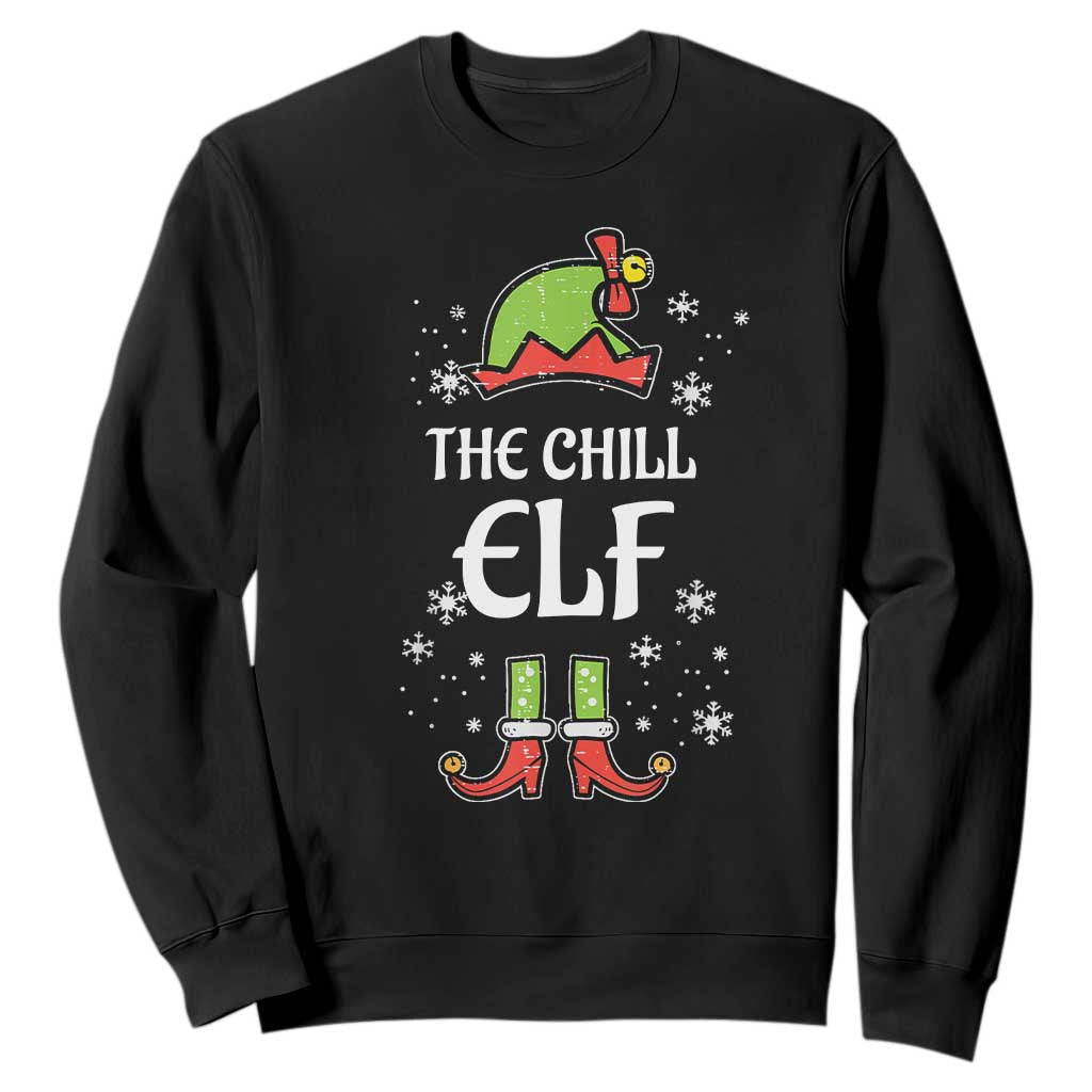 Funny Christmas Chill Guy Sweatshirt The Chill Elf Meme Xmas Family Match TS10 Black Print Your Wear