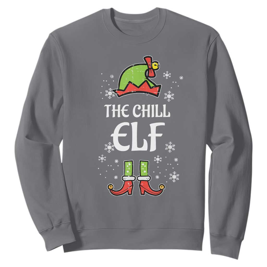 Funny Christmas Chill Guy Sweatshirt The Chill Elf Meme Xmas Family Match TS10 Charcoal Print Your Wear