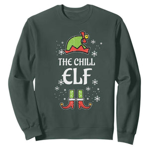 Funny Christmas Chill Guy Sweatshirt The Chill Elf Meme Xmas Family Match TS10 Dark Forest Green Print Your Wear