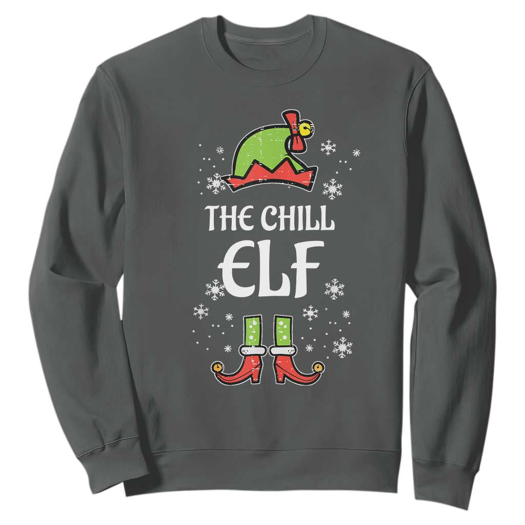 Funny Christmas Chill Guy Sweatshirt The Chill Elf Meme Xmas Family Match TS10 Dark Heather Print Your Wear