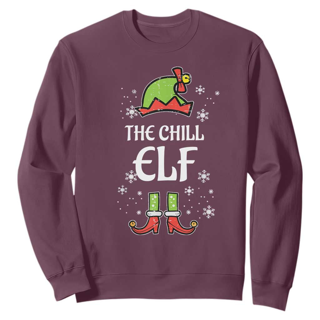 Funny Christmas Chill Guy Sweatshirt The Chill Elf Meme Xmas Family Match TS10 Maroon Print Your Wear