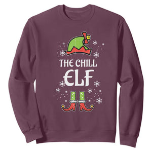 Funny Christmas Chill Guy Sweatshirt The Chill Elf Meme Xmas Family Match TS10 Maroon Print Your Wear