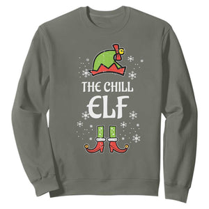 Funny Christmas Chill Guy Sweatshirt The Chill Elf Meme Xmas Family Match TS10 Military Green Print Your Wear