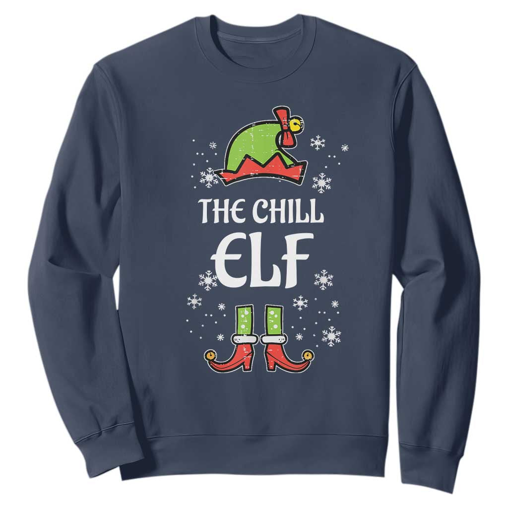 Funny Christmas Chill Guy Sweatshirt The Chill Elf Meme Xmas Family Match TS10 Navy Print Your Wear