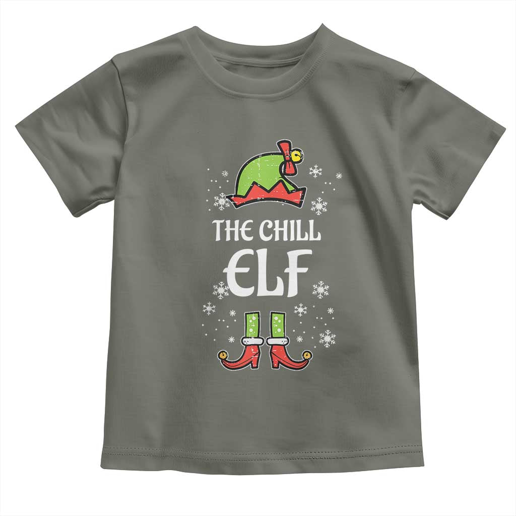 Funny Christmas Chill Guy Toddler T Shirt The Chill Elf Meme Xmas Family Match TS10 Military Green Print Your Wear