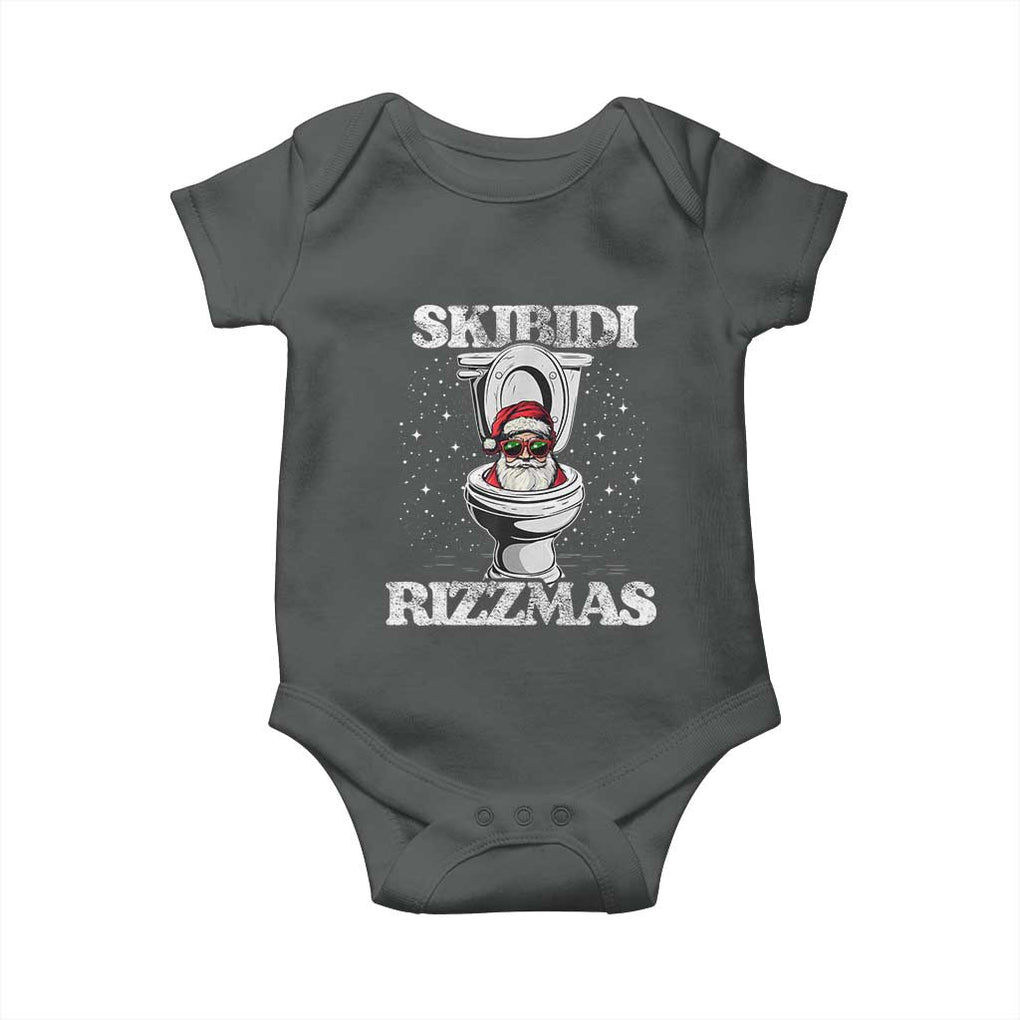 Funny Christmas Baby Onesie Skibidi Rizzmas Rizz Santa Toilet Kid Cool TS10 Dark Heather Print Your Wear