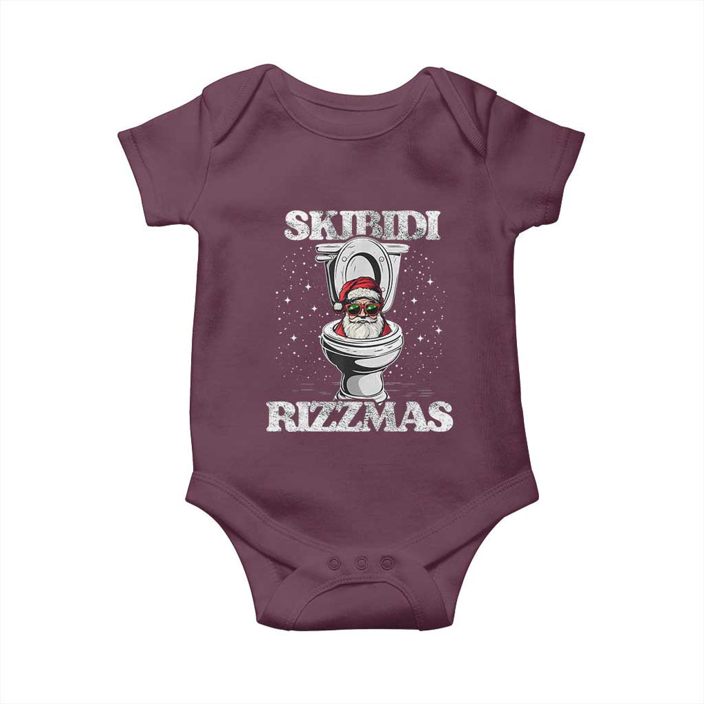 Funny Christmas Baby Onesie Skibidi Rizzmas Rizz Santa Toilet Kid Cool TS10 Maroon Print Your Wear