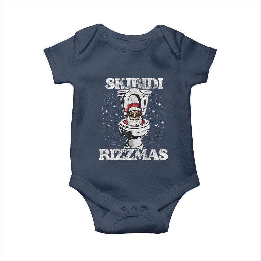 Funny Christmas Baby Onesie Skibidi Rizzmas Rizz Santa Toilet Kid Cool TS10 Navy Print Your Wear