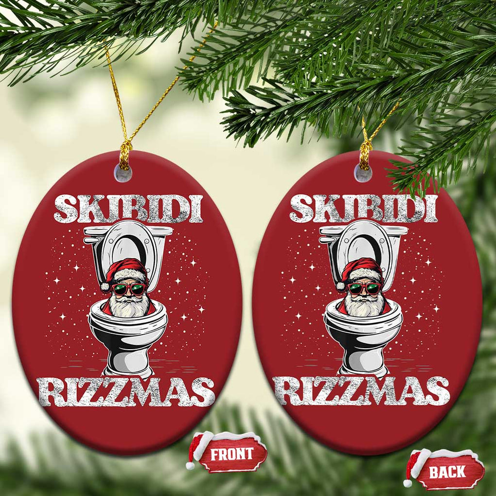 Funny Christmas Ornament Skibidi Rizzmas Rizz Santa Toilet Kid Cool TS10 Oval Red Print Your Wear