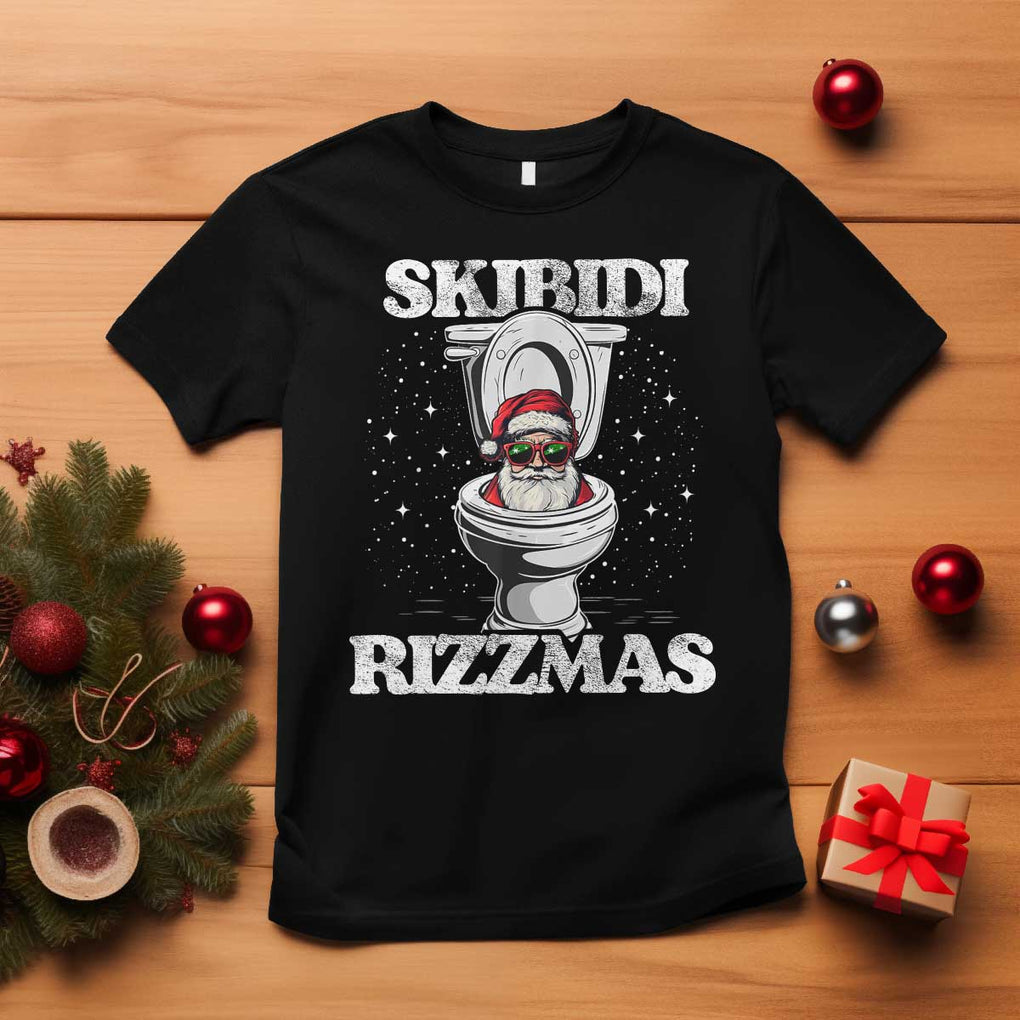 Funny Christmas T Shirt Skibidi Rizzmas Rizz Santa Toilet Kid Cool TS10 Black Print Your Wear