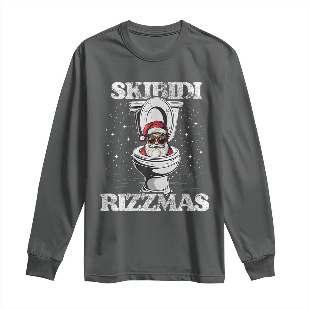 Funny Christmas Long Sleeve Shirt Skibidi Rizzmas Rizz Santa Toilet Kid Cool TS10 Dark Heather Print Your Wear