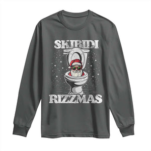Funny Christmas Long Sleeve Shirt Skibidi Rizzmas Rizz Santa Toilet Kid Cool TS10 Dark Heather Print Your Wear