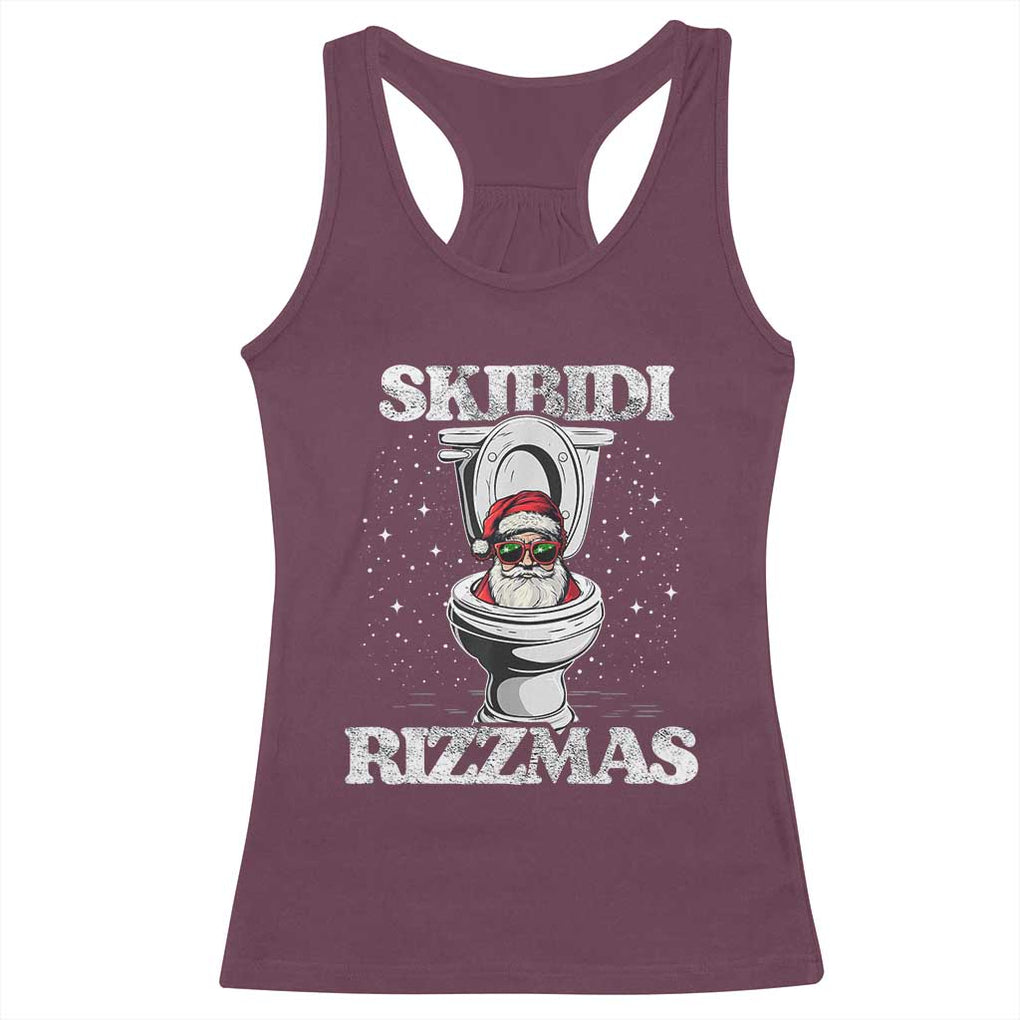 Funny Christmas Racerback Tank Top Skibidi Rizzmas Rizz Santa Toilet Kid Cool TS10 Maroon Print Your Wear