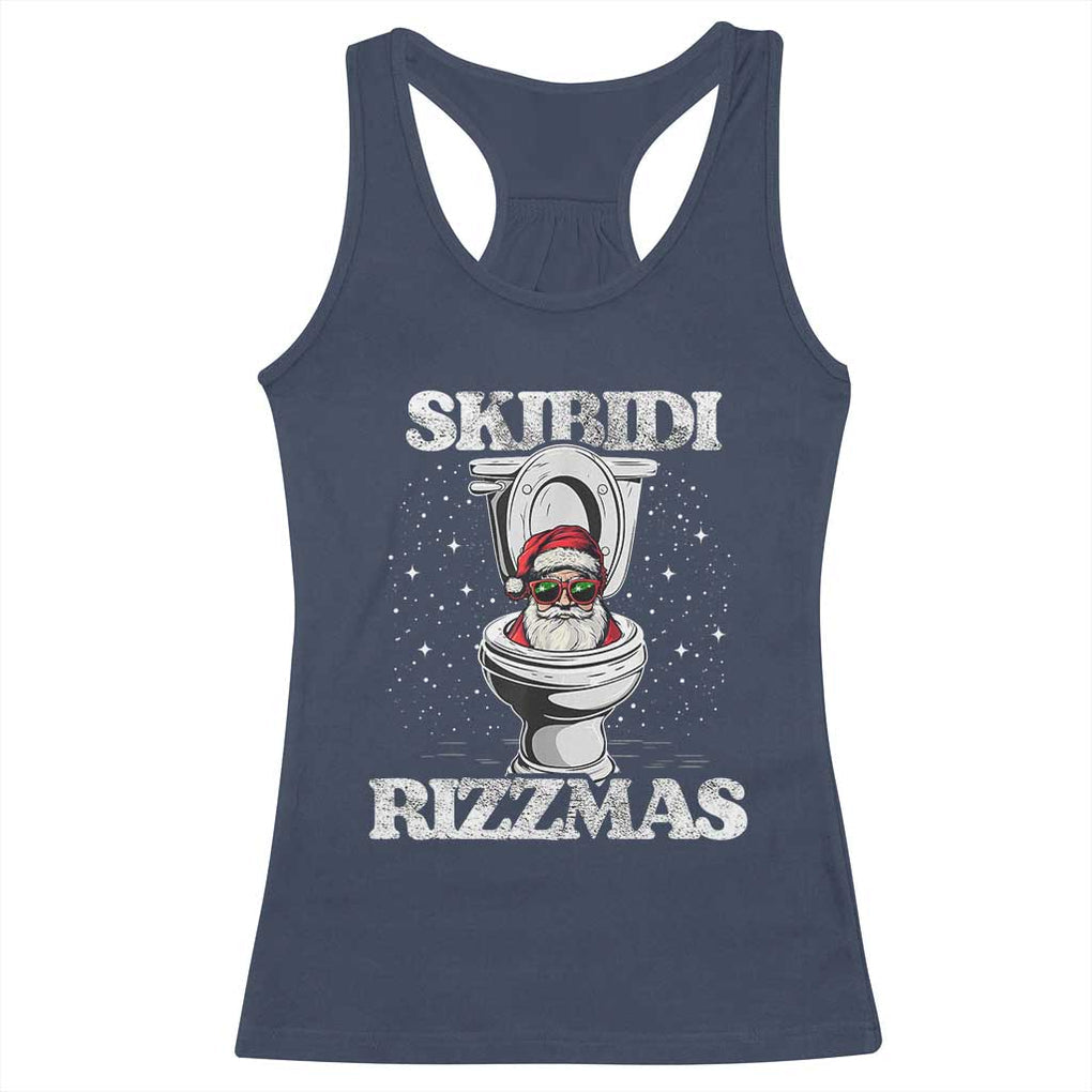 Funny Christmas Racerback Tank Top Skibidi Rizzmas Rizz Santa Toilet Kid Cool TS10 Navy Print Your Wear