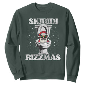Funny Christmas Sweatshirt Skibidi Rizzmas Rizz Santa Toilet Kid Cool TS10 Dark Forest Green Print Your Wear