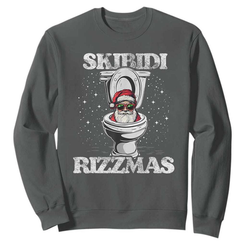 Funny Christmas Sweatshirt Skibidi Rizzmas Rizz Santa Toilet Kid Cool TS10 Dark Heather Print Your Wear
