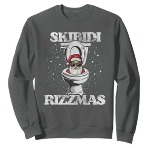 Funny Christmas Sweatshirt Skibidi Rizzmas Rizz Santa Toilet Kid Cool TS10 Dark Heather Print Your Wear