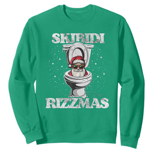 Funny Christmas Sweatshirt Skibidi Rizzmas Rizz Santa Toilet Kid Cool TS10 Irish Green Print Your Wear