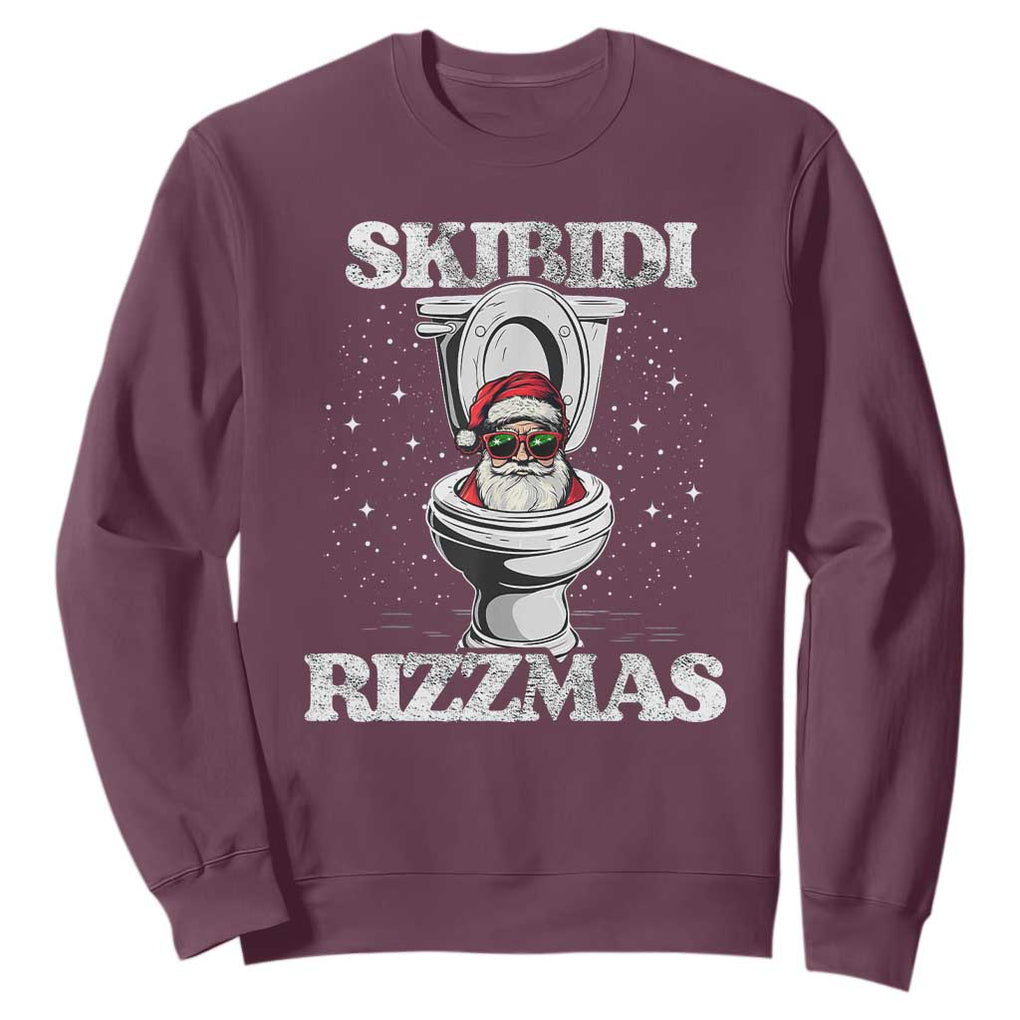 Funny Christmas Sweatshirt Skibidi Rizzmas Rizz Santa Toilet Kid Cool TS10 Maroon Print Your Wear
