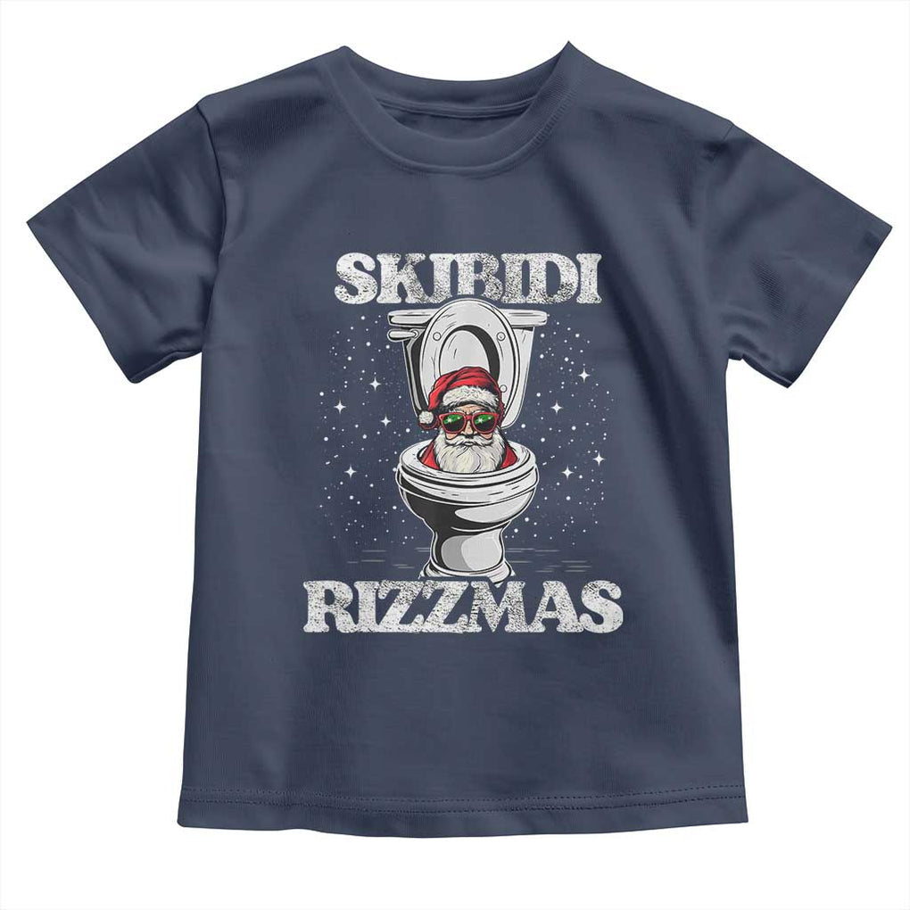 Funny Christmas Toddler T Shirt Skibidi Rizzmas Rizz Santa Toilet Kid Cool TS10 Navy Print Your Wear