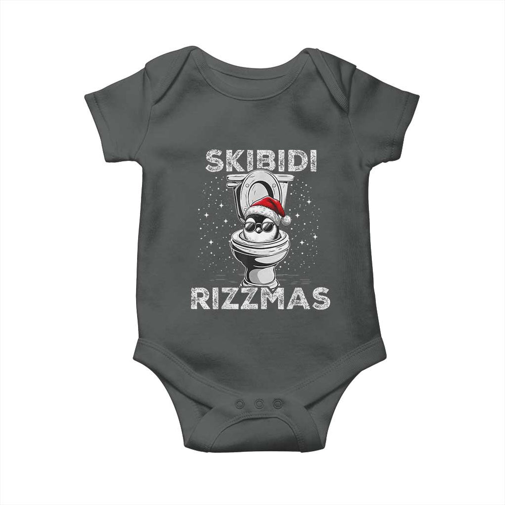 Funny Christmas Baby Onesie Skibidi Rizzmas Rizz Santa Toilet Penguin Kid Cool TS10 Dark Heather Print Your Wear