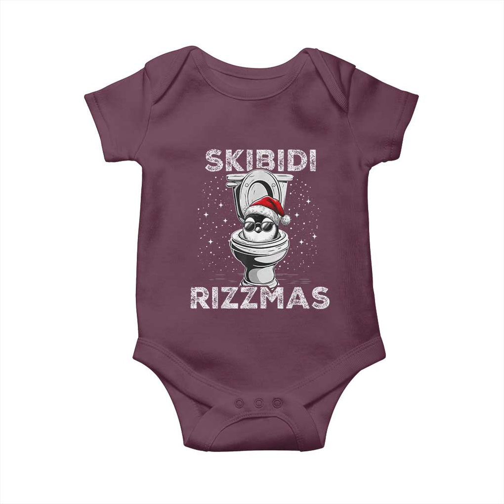 Funny Christmas Baby Onesie Skibidi Rizzmas Rizz Santa Toilet Penguin Kid Cool TS10 Maroon Print Your Wear