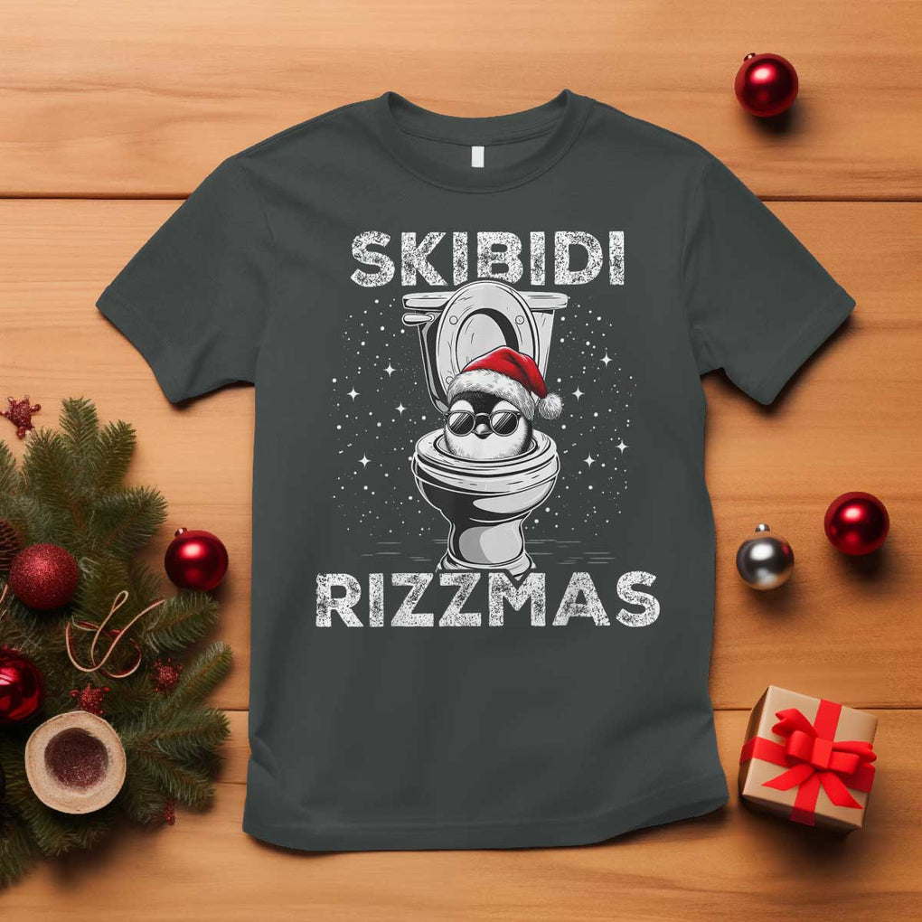 Funny Christmas T Shirt Skibidi Rizzmas Rizz Santa Toilet Penguin Kid Cool TS10 Dark Heather Print Your Wear