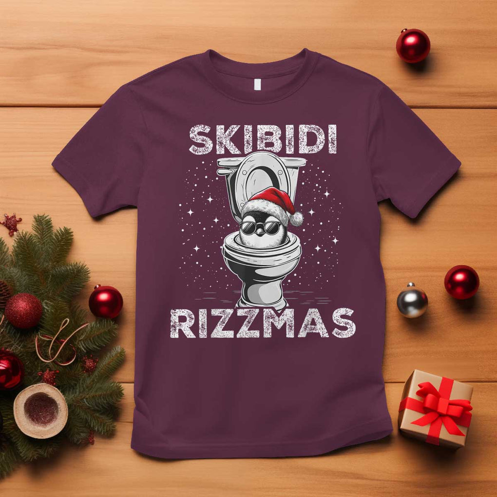 Funny Christmas T Shirt Skibidi Rizzmas Rizz Santa Toilet Penguin Kid Cool TS10 Maroon Print Your Wear